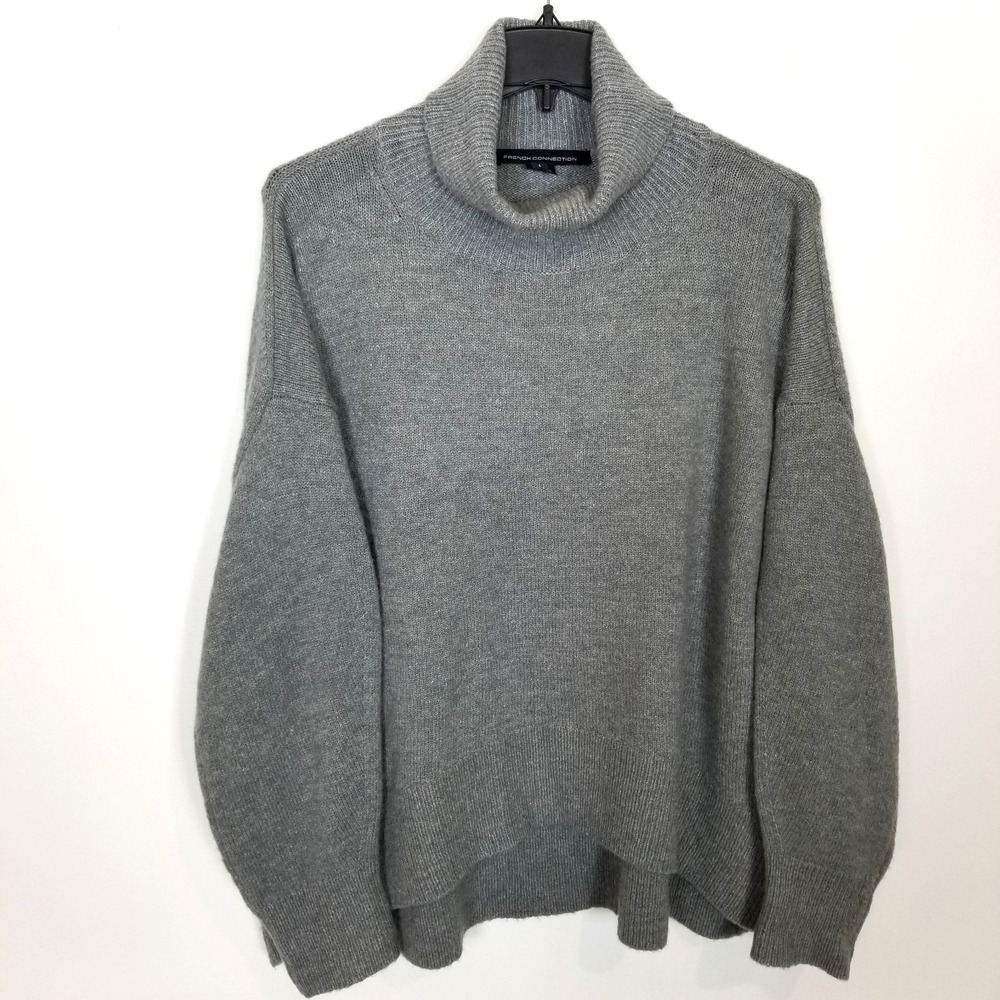 French Connection Women Turtleneck Wool Blend Pullover Sweater Sz L Gray Relaxed